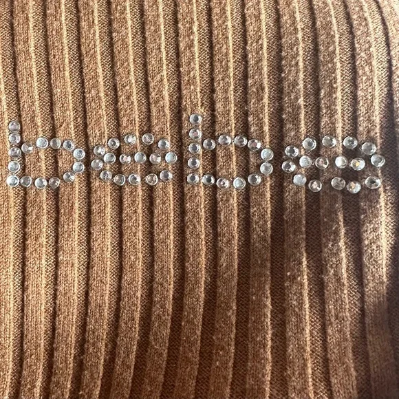 Bebe Rhinestone Logo Ribbed Long Sleeve Crewneck Y2K 90’s Sweater Top - Size L - Picture 3 of 7